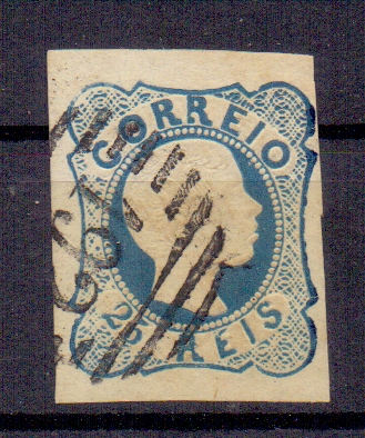 2070.jpg -     Lote:    2070      Lotes pelo Correio      Portugal        Descrição:         1856/58 &mdash; D. Pedro V. Cabelos anelados. CE12, 25 reis azul, tipo III. Selo com duas margens curtas e duas muito largas. Valor de catálogo &euro; 130,00.        O       Valor Base:     &euro; 15,00     Valor Venda:     Retirado     