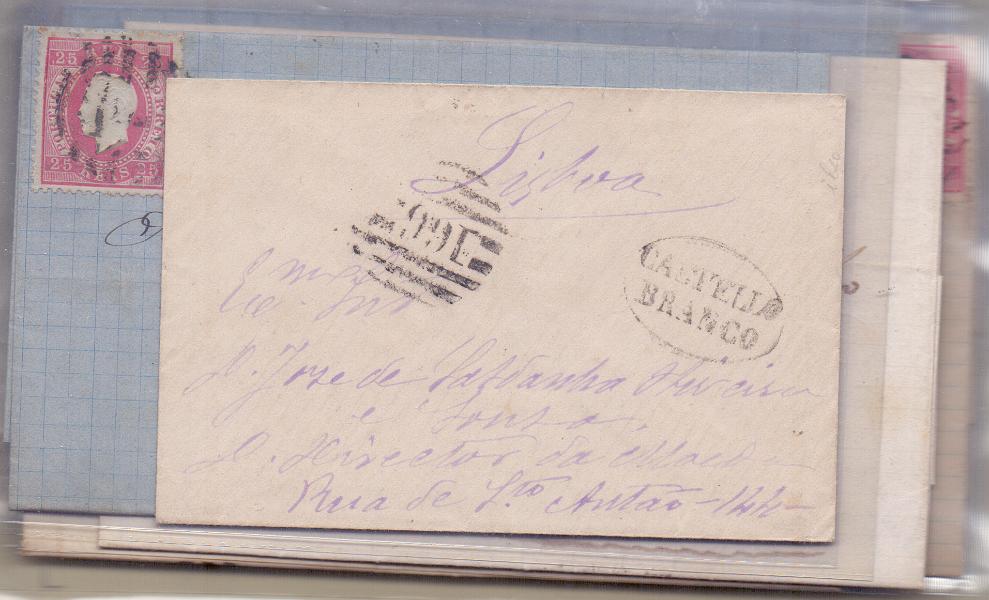 2083.jpg -     Lote:    2083      Lotes pelo Correio      Portugal        Descrição:         1870/76 &mdash; D. Luís I. Fita direita. CE40, 25 reis carmim. Lote com 11 cartas, algumas com carimbos nominativos de: PONTE DO LIMA, CASTELO BRANCO, PORTALEGRE e COVILHÃ. Lote a ver.        Lote       Valor Base:     &euro; 15,00     Valor Venda:     &euro; 15,00     