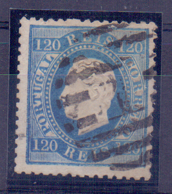 2086.jpg -     Lote:    2086      Lotes pelo Correio      Portugal        Descrição:         1870/76 &mdash; D. Luís I. Fita direita. CE44, 120 reis azul, denteado 12 &frac12;, papel liso. Valor de catálogo &euro; 132,00.        O       Valor Base:     &euro; 18,00     Valor Venda:     Retirado     