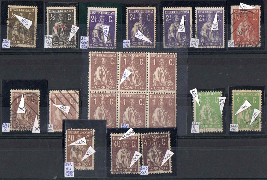2129.jpg -     Lote:    2129      Lotes pelo Correio      Portugal        Descrição:         1912/17 &mdash; Ceres. Lote com 20 selos, com 15 variedades de clichés catalogadas e não catalogadas. Lote a ver.        Lote       Valor Base:     &euro; 12,00     Valor Venda:     &euro; 12,00     