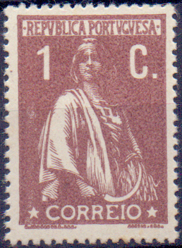 2134.jpg -     Lote:    2134      Lotes pelo Correio      Portugal        Descrição:         1917/20 &mdash; Ceres. CE221, 1C castanho, papel cartolina, denteado 15x14. Selo com ligeiro ponto de ferrugem. Valor de catálogo &euro; 38,90.        **       Valor Base:     &euro; 5,00     Valor Venda:     &euro; 12,00     