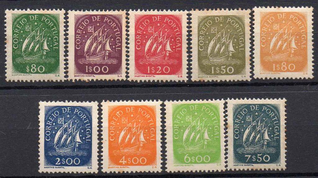 2195.jpg -     Lote:    2195      Lotes pelo Correio      Portugal        Descrição:         1948/49 &mdash; Caravela. CE696/704. Série completa, com ligeira oxidação. Lote a ver.        ***       Valor Base:     &euro; 25,00     Valor Venda:     &euro; 25,00     