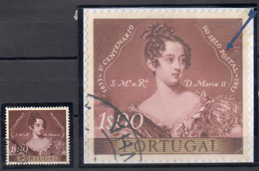 2211.jpg -     Lote:    2211      Lotes pelo Correio      Portugal        Descrição:         1953 &mdash; Centenário do Selo Postal Português. CE787, 1$00 vermelho. Selo com um "ponto" no círculo da letra "P" em POSTAL.        O       Valor Base:     &euro; 5,00     Valor Venda:     Retirado     