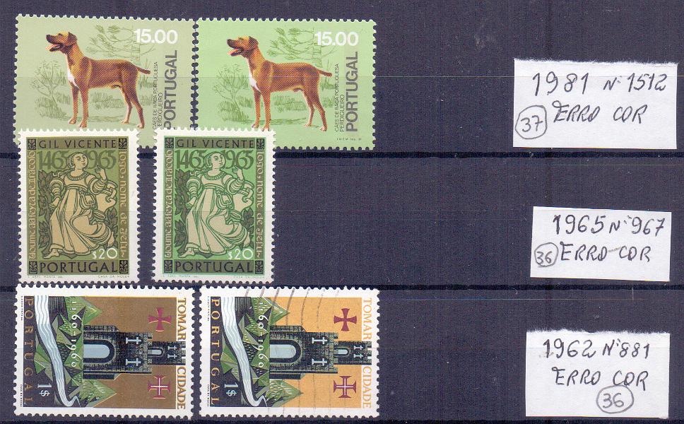 2232.jpg -     Lote:    2232      Lotes pelo Correio      Portugal        Descrição:         1962 &mdash; 8.º Centenário da Cidade de Tomar + 5.º Centenário do Nascimento de Gil Vicente + Cães de Raça Portugueses. CE881, 967 e 1512. Selos com variedade de cor. Acompanha selos normais para comparação.        ***       Valor Base:     &euro; 8,00     Valor Venda:     Retirado     