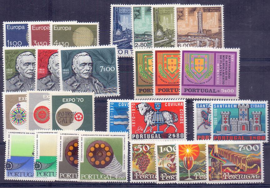 2233.jpg -     Lote:    2233      Lotes pelo Correio      Portugal        Descrição:         1970 &mdash; Portugal. Ano completo - 28 selos. Valor de catálogo &euro; 116,00.        ***       Valor Base:     &euro; 10,00     Valor Venda:     Retirado     