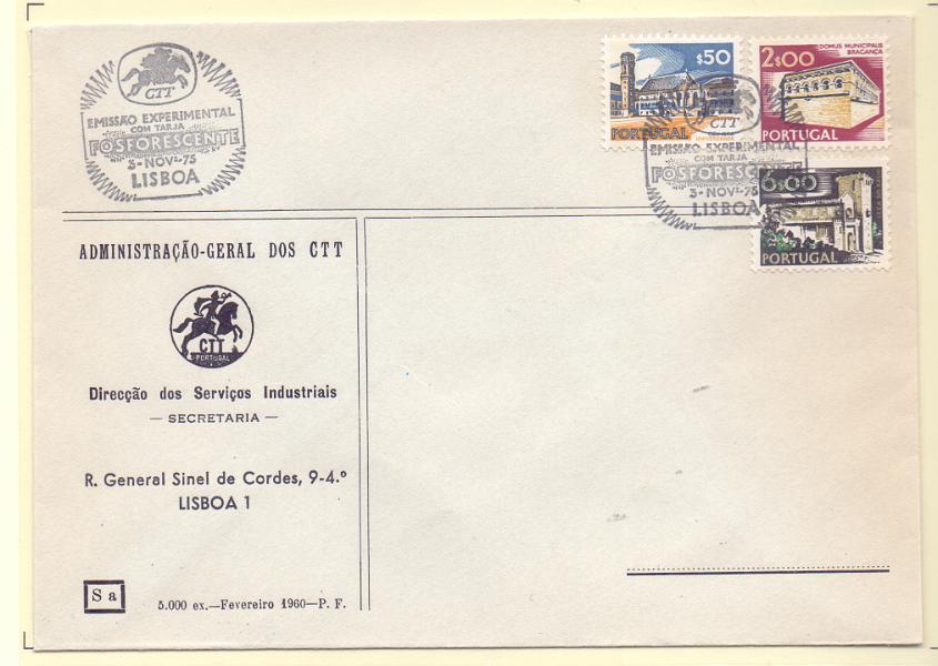 2237.jpg -     Lote:    2237      Lotes pelo Correio      Portugal        Descrição:         1972/74 &mdash; Paisagens e Monumentos. FDC com selos de $50, 2$00 e 6$00 CE1129, 1132 e 1139, com tarja fosforescente obliterado com carimbo comemorativo de Lisboa (03.11.75).        FDC       Valor Base:     &euro; 20,00     Valor Venda:     Retirado     