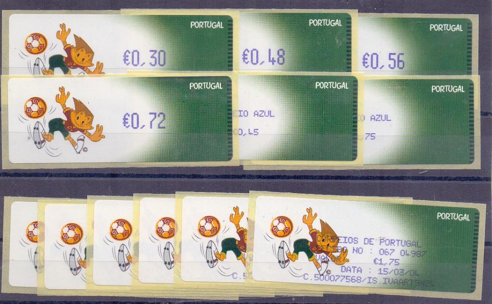 2275.jpg -     Lote:    2275      Lotes pelo Correio      Portugal        Descrição:         2004 &mdash; UEFA * Euro 2004. Máquina CROUZET. CE ETQ28. Correio normal + correio azul, com recibos. Impressão a preto.        ETQ       Valor Base:     &euro; 6,00     Valor Venda:     Retirado     