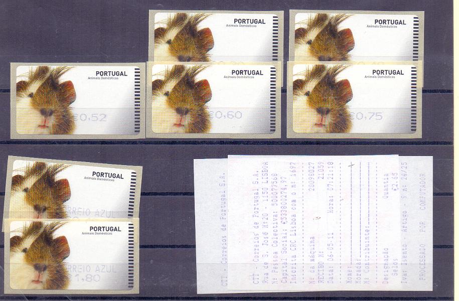 2282.jpg -     Lote:    2282      Lotes pelo Correio      Portugal        Descrição:         2005 &mdash; Animais Domésticos. Cão. Maquina SMA. CE ETQ33A. Impressão a violeta. Série completa do correio ordinário e correio azul para o ano de 2006. Valor de catálogo &euro; 30,00.        ETQ       Valor Base:     &euro; 6,00     Valor Venda:     Retirado     