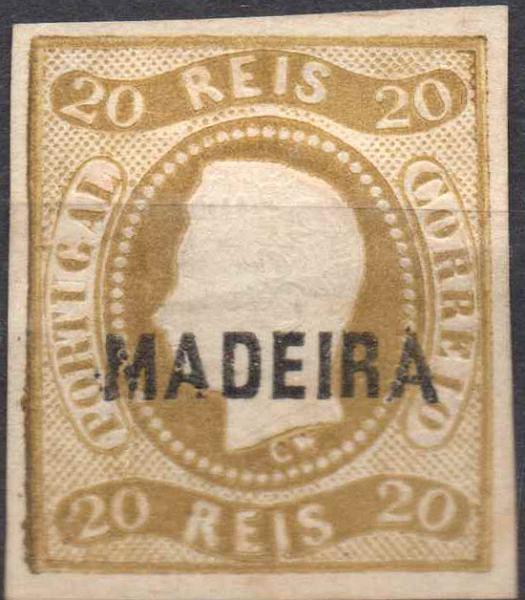 2336.jpg -     Lote:    2336      Lotes pelo Correio      Madeira       Descrição:         1868 &mdash; D. Luís I. Fita curva, não denteado. Sobrecarga A. CE1, 20 reis bistre. Selo sem goma com algumas manchas no verso. Lote a ver. Valor de catálogo &euro; 350.00.        *       Valor Base:     &euro; 15,00     Valor Venda:     &euro; 22,00     