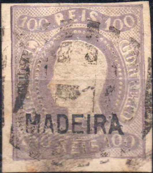 2337.jpg -     Lote:    2337      Lotes pelo Correio      Madeira       Descrição:         1868 &mdash; D. Luís I. Fita curva, não denteado. CE4, 100 reis lilás. Selo com manchas amarelas e com a sobrecarga "MADEIRA" falsa. Lote a ver. Valor de catálogo &euro; 370.00.        O       Valor Base:     &euro; 10,00     Valor Venda:     Retirado     