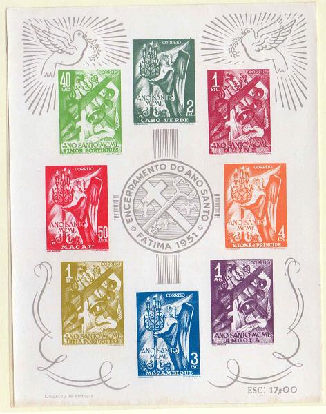 2340.jpg -     Lote:    2340      Lotes pelo Correio      Ultramar       Descrição:         Ultramar. 1951 &mdash; Encerramento do Ano Santo. CE BLC2. Bloco com papel seda colado no verso.        BLC*       Valor Base:     &euro; 8,00     Valor Venda:     &euro; 12,00     