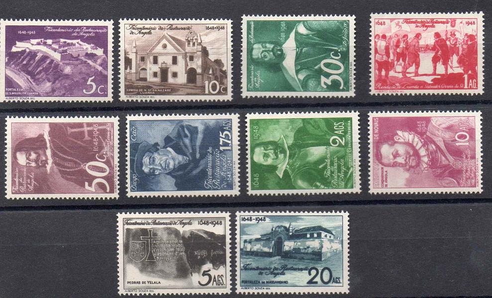 2342.jpg -     Lote:    2342      Lotes pelo Correio      Angola       Descrição:         1948 &mdash; Tricentenário da Restauração de Angola. CE292/301. Série completa. Valor de catálogo &euro;43,00.        **       Valor Base:     &euro; 10,00     Valor Venda:     &euro; 10,00     