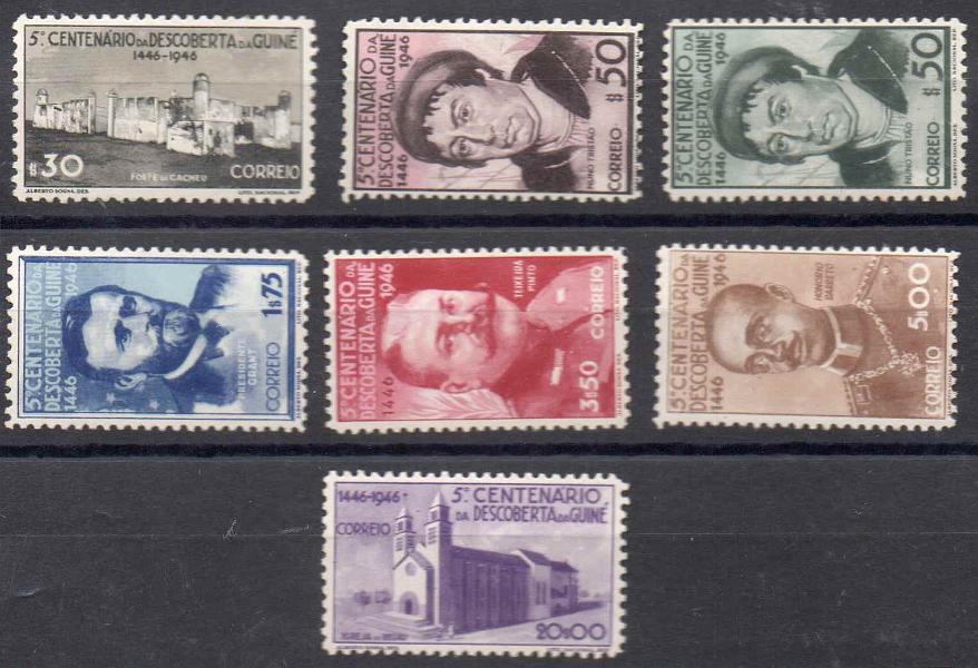 2350.jpg -     Lote:    2350      Lotes pelo Correio      Guiné       Descrição:         1946 &mdash; 5.º Centenário da Descoberta da Guiné. CE24&frac12;47. Série completa. Valor de catálogo &euro; 90,00.        **       Valor Base:     &euro; 14,00     Valor Venda:     Retirado     