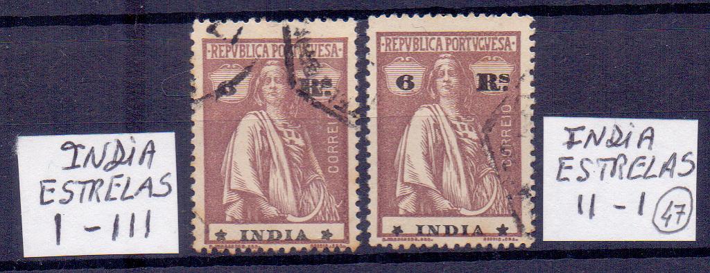 2356.jpg -     Lote:    2356      Lotes pelo Correio      Índia       Descrição:         1914 &mdash; Ceres. CE261, 6 reis, papel pontinhado, denteado 15x14. Lote de dois selos com as estrelas I/III e II/I. Valor de catálogo &euro; 18,70.        O       Valor Base:     &euro; 5,00     Valor Venda:     &euro; 9,00     