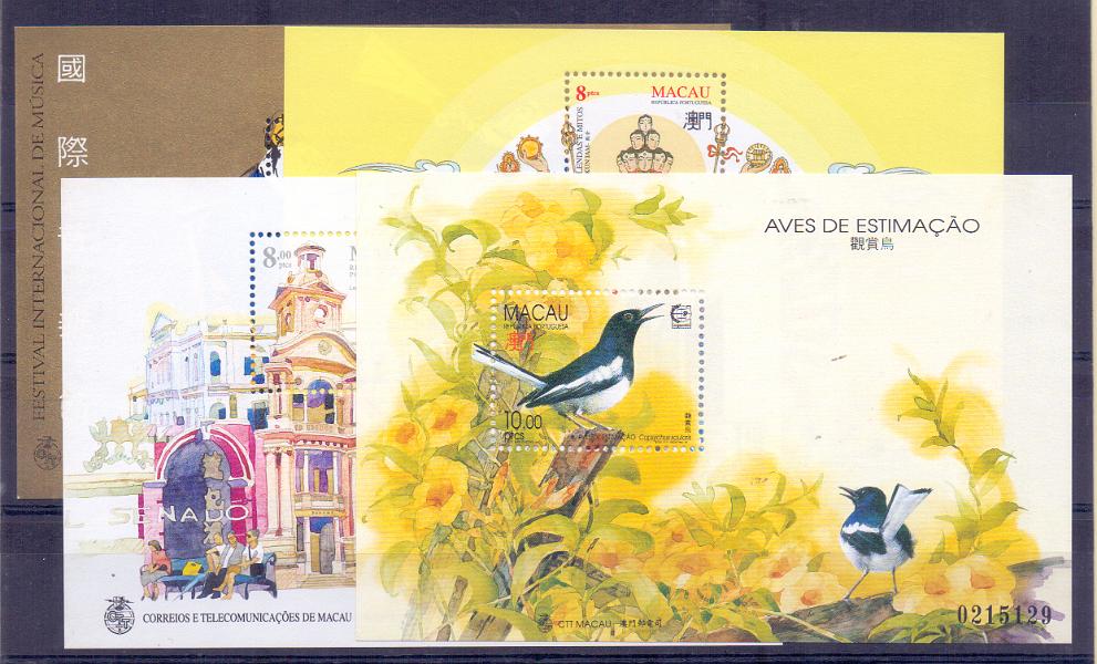 2381.jpg -     Lote:    2381      Lotes pelo Correio      Macau       Descrição:         1995 * Macau - 4 Blocos : Bloco 28 CE777, Bloco 29 CE782, Bloco 30 CE792 e Bloco 31 CE799. Valor de catálogo &euro; 44,00.        BLC***       Valor Base:     &euro; 8,00     Valor Venda:     Retirado     