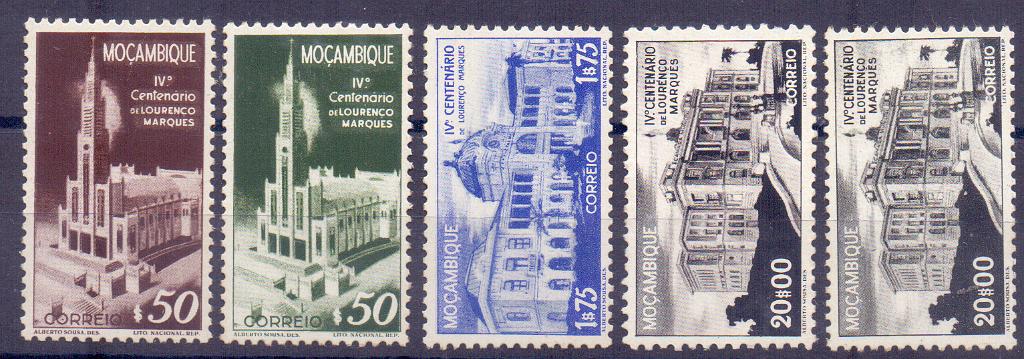 2398.jpg -     Lote:    2398      Lotes pelo Correio      Moçambique       Descrição:         1944/46 &mdash; 4.º Centenário de Lourenço Marques. CE312/315. Série completa + selo de 20$00 em denteado 11. Valor de catálogo &euro; 83,00.        **       Valor Base:     &euro; 12,00     Valor Venda:     &euro; 22,00     