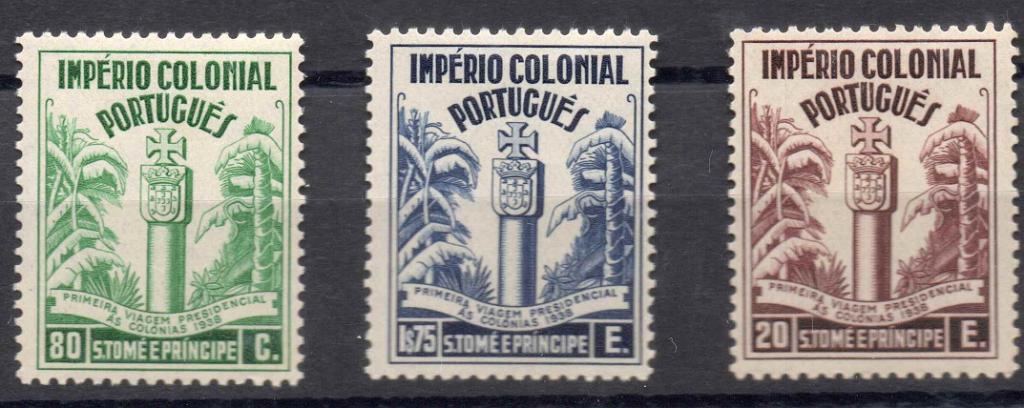 2410.jpg -     Lote:    2410      Lotes pelo Correio      S. Tomé e Príncipe       Descrição:         1938 &mdash; Primeira Viagem Presidencial ao Ultramar. CE316/318. Série completa. Valor decatálogo &euro; 110,00.        **       Valor Base:     &euro; 15,00     Valor Venda:     Retirado     
