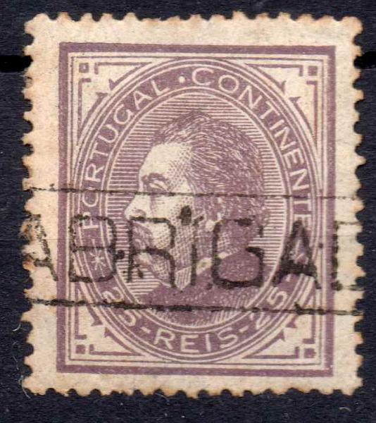 2433.jpg -     Lote:    2433      Lotes pelo Correio      Portugal        Descrição:         Carimbos nominativos. 1880/81 &mdash; D. Luís I. De perfil. CE54, 25 reis. Selo obliterado com carimbo a preto "ABRIGADA".        O       Valor Base:     &euro; 5,00     Valor Venda:     Retirado     