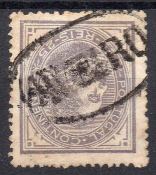 2435.jpg -     Lote:    2435      Lotes pelo Correio      Portugal        Descrição:         Carimbos nominativos. 1880/81 &mdash; D. Luís I. De perfil. CE54, 25 reis. Selo obliterado com carimbo a preto "AVEIRO".        O       Valor Base:     &euro; 5,00     Valor Venda:     Retirado     