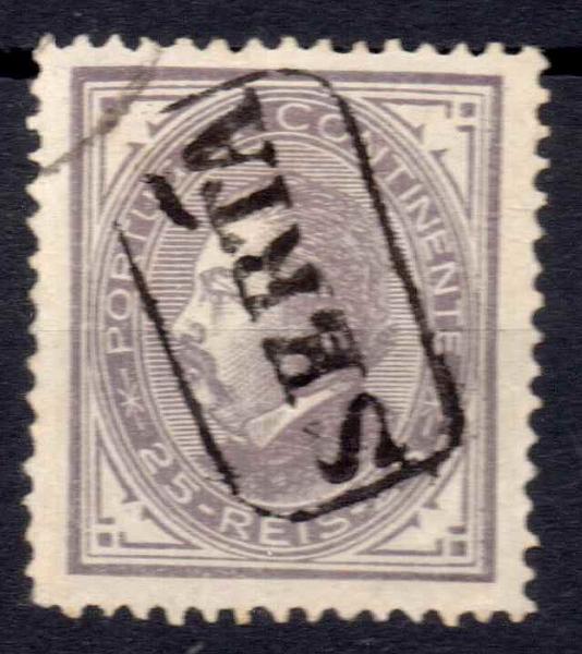 2448.jpg -     Lote:    2448      Lotes pelo Correio      Portugal        Descrição:         Carimbos nominativos. 1880/81 &mdash; D. Luís I. De perfil. CE54, 25 reis. Selo obliterado com carimbo a preto "SERTÃ".        O       Valor Base:     &euro; 5,00     Valor Venda:     &euro; 5,00     