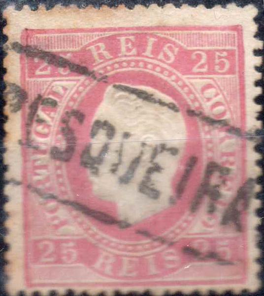 2454.jpg -     Lote:    2454      Lotes pelo Correio      Portugal        Descrição:         Carimbos nominativos. 1870/76 &mdash; D. Luís I, fita direita. CE40, 25 reis carmim, denteado 13 &frac12;, obliterado com carimbo batido a preto de "PESQUEIRA".        O       Valor Base:     &euro; 8,00     Valor Venda:     &euro; 14,00     