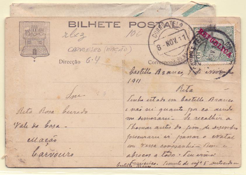 2483.jpg -     Lote:    2483      Lotes pelo Correio      Portugal        Descrição:         Carimbos circulares datados de 1882. Lote com um sobrescrito e um Postal Ilustrado, circulados com selos de D. Carlos e D. Manuel, com os carimbos "VILLAR e CARVOEIRO (MAÇÃO")        Lote       Valor Base:     &euro; 5,00     Valor Venda:     Retirado     