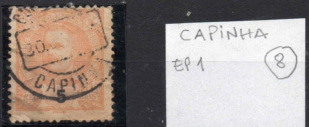2503.jpg -     Lote:    2503      Lotes pelo Correio      Portugal        Descrição:         Carimbos circulares datados tipo 1882. 1895 &mdash; D. Carlos Mouchon. CE127, 5 reis obliterado com carimbo a preto "CAPINHA".        O       Valor Base:     &euro; 6,00     Valor Venda:     Retirado     