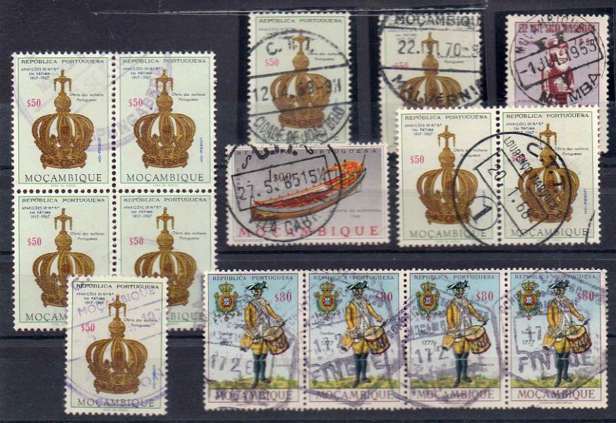 2527.jpg -     Lote:    2527      Lotes pelo Correio      Moçambique       Descrição:         Marcofilia diversa. Lote com uma quadra, uma tira de quatro selos, um par e quatro selos isolados obliterados com carimbos ESPUNGABERA, CIDADE DE JOÃO BELO, MALVÉRNIA, MEMBA / V, VILA CABRAL, LOURENÇO MARQUES / 1, VILA FONTES e FINGOE.        Lote       Valor Base:     &euro; 8,00     Valor Venda:     Retirado     
