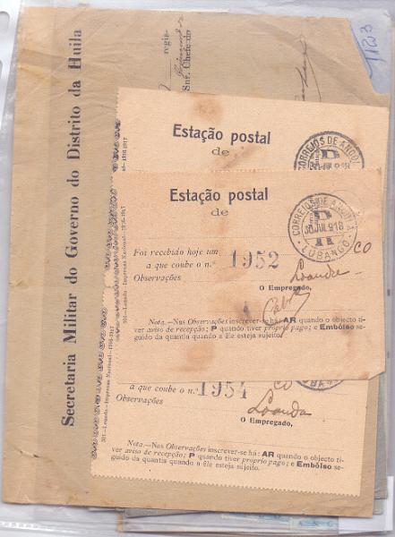 2698.jpg -     Lote:    2698      Lotes pelo Correio             Descrição:         Angola - Lote com 14 cartas e 4 documentos de registos. Três das cartas são do SPM e 8 com registos manuscritos do Uíge para Lisboa.  Lote a ver.        Lote       Valor Base:     &euro; 5,00     Valor Venda:     &euro; 8,00     