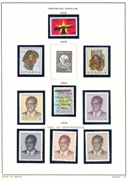 2712.jpg -     Lote:    2712      Lotes pelo Correio             Descrição:         Angola * Palops &mdash; Lote composto por todos os selos de Angola Colonial que receberam sobrecargas (23 selos) + 17 séries emitidas entre 1975 e 1981. Todos novos sem sinal de charneira.        Lote       Valor Base:     &euro; 10,00     Valor Venda:     &euro; 14,00     