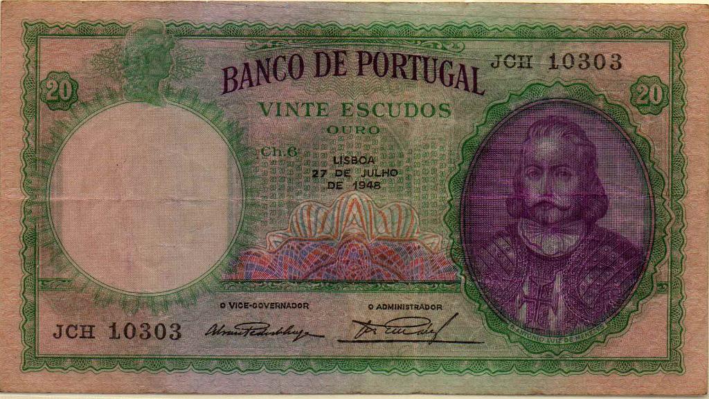 2720.jpg -     Lote:    2720      Lotes pelo Correio             Descrição:         1948 &mdash; D. Luiz de Menezes. 20$00. Chapa 6, datada de 27.07.48 BC        NT       Valor Base:     &euro; 20,00     Valor Venda:     Retirado     