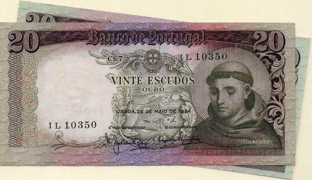 2722.jpg -     Lote:    2722      Lotes pelo Correio             Descrição:         1964 &mdash; Santo António. 20$00. Chapa 7, datada de 26.05.64. Dois exemplares. UNC-        NT       Valor Base:     &euro; 5,00     Valor Venda:     Retirado     