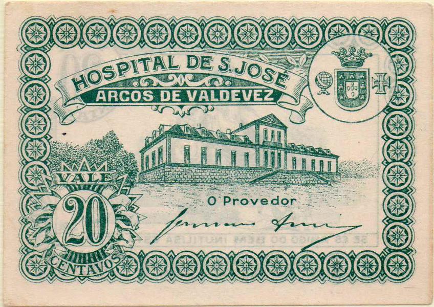 2736.jpg -     Lote:    2736      Lotes pelo Correio             Descrição:         Hospital de S. José de Arcos de Valdevez. 20C, verde. UNC.        CDL       Valor Base:     &euro; 5,00     Valor Venda:     Retirado     