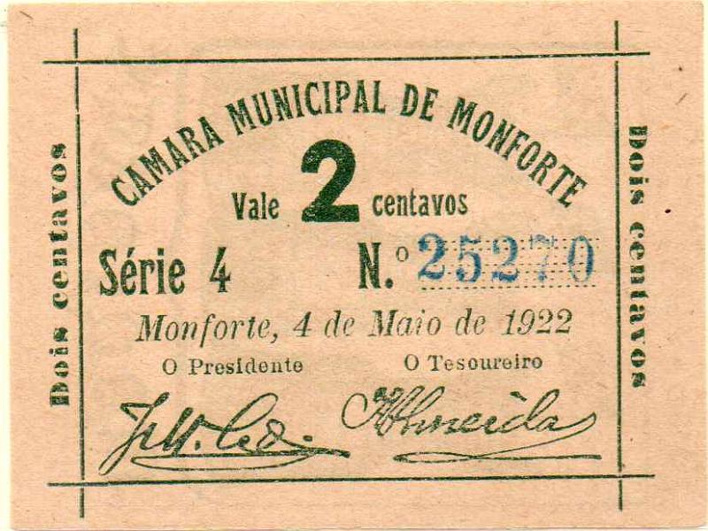 2746.jpg -     Lote:    2746      Lotes pelo Correio             Descrição:         Monforte (Câmara Municipal). 2C verde. UNC.        CDL       Valor Base:     &euro; 10,00     Valor Venda:     Retirado     