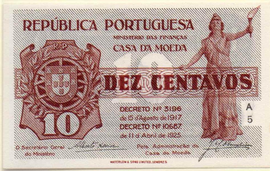 2758.jpg -     Lote:    2758      Lotes pelo Correio             Descrição:         Casa da Moeda R. P. 10C Série A5, castanho. UNC.        CDL       Valor Base:     &euro; 10,00     Valor Venda:     Retirado     
