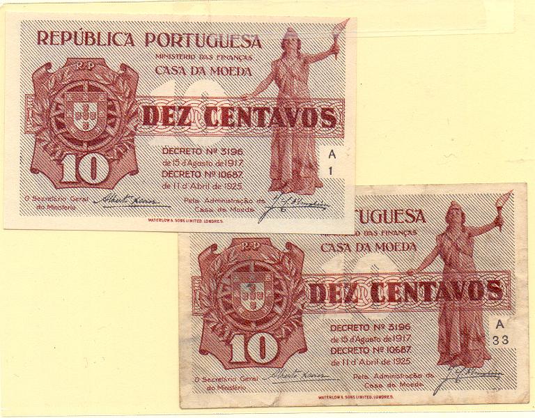 2789.jpg -     Lote:    2789      Lotes pelo Correio             Descrição:         Casa da Moeda &mdash; 10 C (2), MA 10, série A.1 (Nova) e A.33 (MBC)           CDL       Valor Base:     &euro; 5,00     Valor Venda:     Retirado     