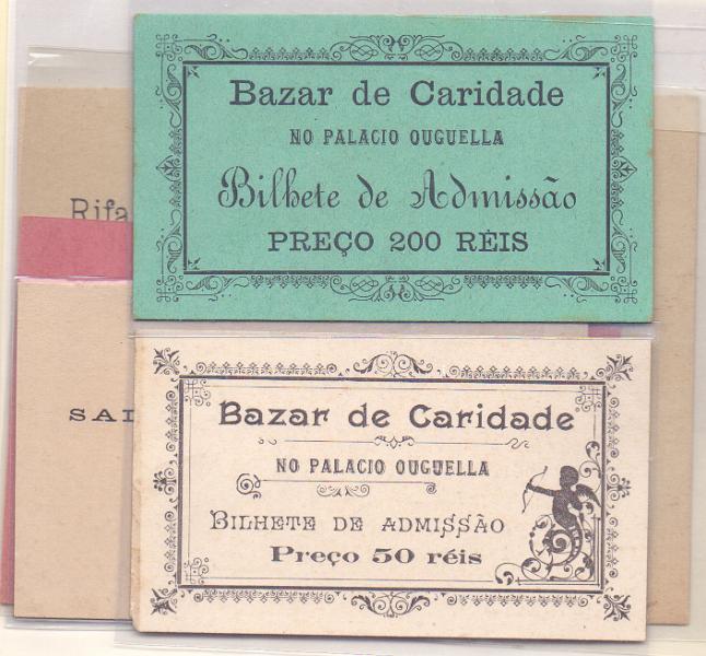 2817.jpg -     Lote:    2817      Lotes pelo Correio             Descrição:         349 - Assistência - Lote com 6 Bilhetes relativos a Bazares de Caridade, Tômbolas, Árvore de Natal, etc., todos com valores em reis.         DIV       Valor Base:     &euro; 4,00     Valor Venda:     &euro; 4,00     