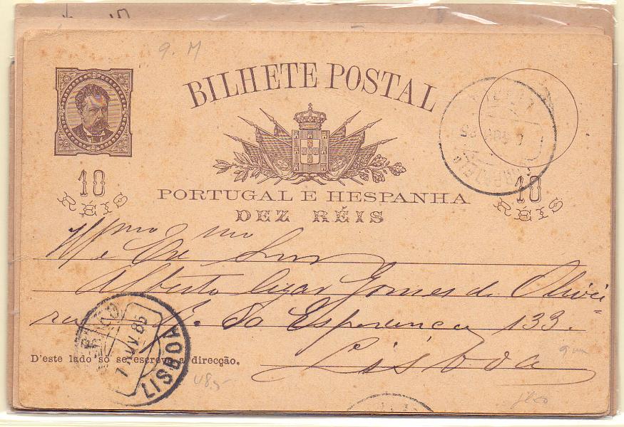 1613.jpg -     Lote:    1613      Lotes pelo Correio      Portugal        Descrição:         1884/87 &mdash; D. Luís I, de frente. Lote com 4 IPsde10 reis, OM 9, circulados. (Cabeceira de Basto, 4ª Expedição, etc) + 2 IPs de 20 reis, OM 10, circulados para a Suíça e Finlândia.        IC       Valor Base:     &euro; 5,00     Valor Venda:     &euro; 5,00     