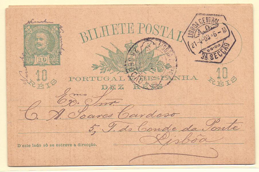 1627.jpg -     Lote:    1627      Lotes pelo Correio      Portugal        Descrição:         1896/1904 &mdash; D. Carlos I, tipo Mouchon. Lote composto por OM23, 10 reis + 20 reis OM24 + 25 reis OM36, circulados em Lisboa e de Lisboa para a Alemanha.         IC       Valor Base:     &euro; 6,00     Valor Venda:     Retirado     