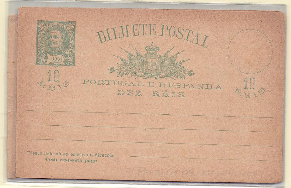 1628.jpg -     Lote:    1628      Lotes pelo Correio      Portugal        Descrição:         1899 &mdash; D. Carlos I Mouchon. Lote composto por IP de 10+10reis, OM 26.c, novo; (20)+20 reis, OM 27, circulado como B. P. simples de Lisboa (19-11-97) para França (22-11-97); 20 reis e 30+30 reis, OM 24 e 28, novos.        IN/IC       Valor Base:     &euro; 12,00     Valor Venda:     Retirado     