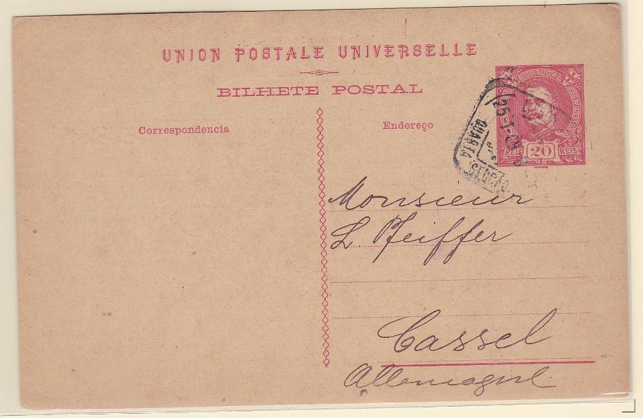 1639.jpg -     Lote:    1639      Lotes pelo Correio      Portugal        Descrição:         1907/08 &mdash; D. Carlos I Mouchon. OM45, 20 reis. Circulado de Lisboa (25.01.09) para a Alemanha. Repicado pelo "CRÉDIT FRANCO-PORTUGAIS".        IC       Valor Base:     &euro; 8,00     Valor Venda:     &euro; 8,00     