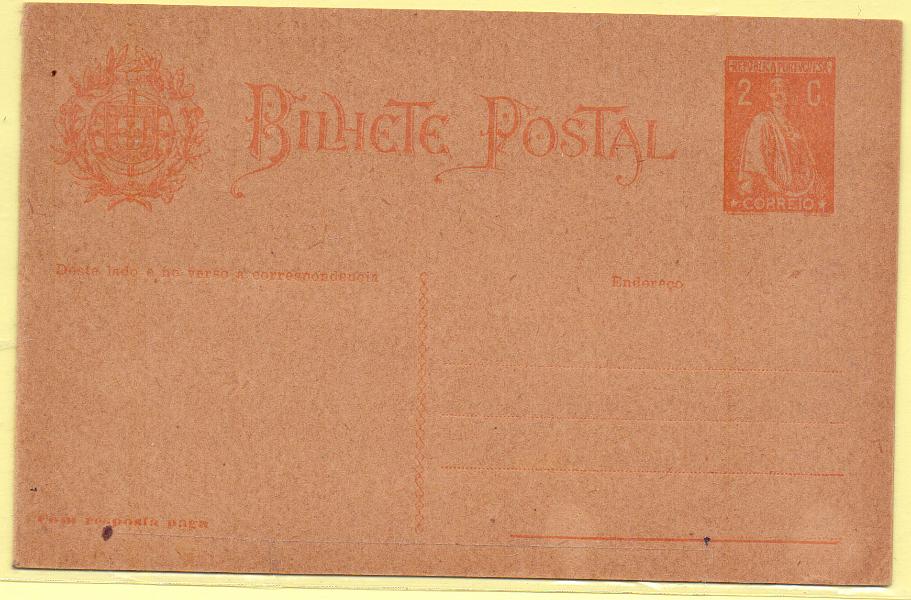 1646.jpg -     Lote:    1646      Lotes pelo Correio      Portugal        Descrição:         1918/20 &mdash; Ceres. OM63, 2+2C em cartolina camurça muito escura.        IN       Valor Base:     &euro; 4,00     Valor Venda:     &euro; 4,00     
