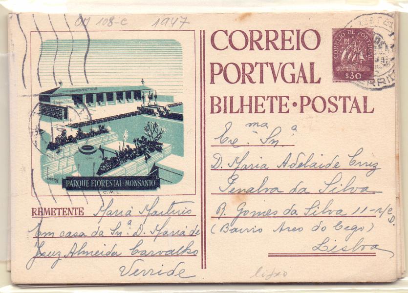 1685.jpg -     Lote:    1685      Lotes pelo Correio      Portugal        Descrição:         1947/5 &mdash; Lote com 10inteiros, OM 108C (usado), OM113, OM114 &mdash; nº 16 (usado), OM112B (sépia. e verde), OM112C (sépia e rosa), OM116 (2 inteiros &mdash; 1 usado) e OM119. Lote a ver.        IN/IC       Valor Base:     &euro; 5,00     Valor Venda:     &euro; 12,00     