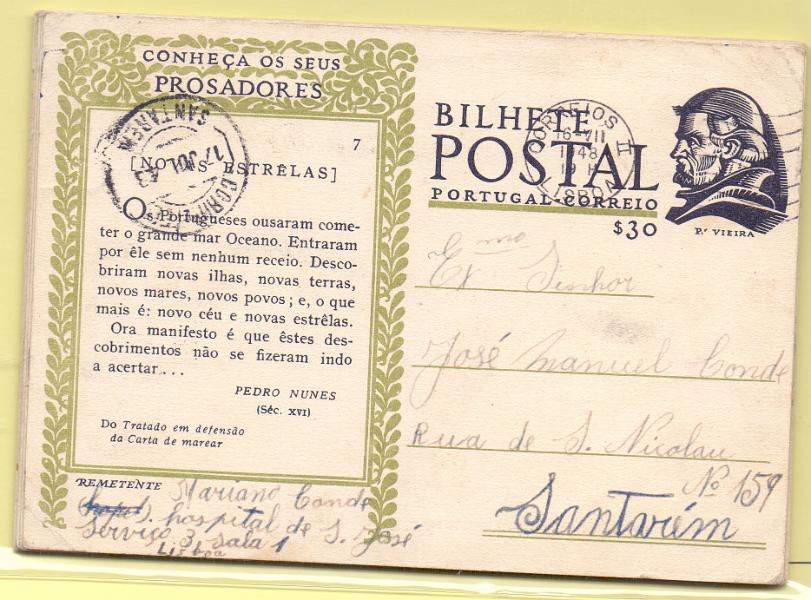 1686.jpg -     Lote:    1686      Lotes pelo Correio      Portugal        Descrição:         1948 &mdash; Conheça os seus Prosadores. OM 111, $30 + idem, com sobretaxa OM114, $50 s/ $30. Lote com 9 inteiros circulados, todos diferentes. Lote a ver.        Lote       Valor Base:     &euro; 5,00     Valor Venda:     &euro; 5,00     