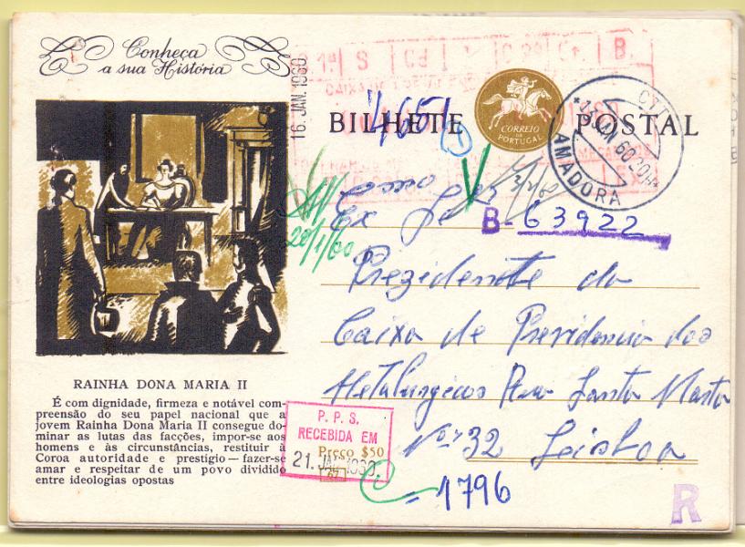 1701.jpg -     Lote:    1701      Lotes pelo Correio      Portugal        Descrição:         1959 &mdash; 4 ª série "Conheça a sua História". Emblema dos CTT (Postilhão). OM144 ($50) amarelo-castanho. Lote com 12 inteiros circulados n.ºs 67, 70, 74(2), 75, 76, 77, 78, 81, 82, 83, 85.        IC       Valor Base:     &euro; 8,00     Valor Venda:     &euro; 20,00     