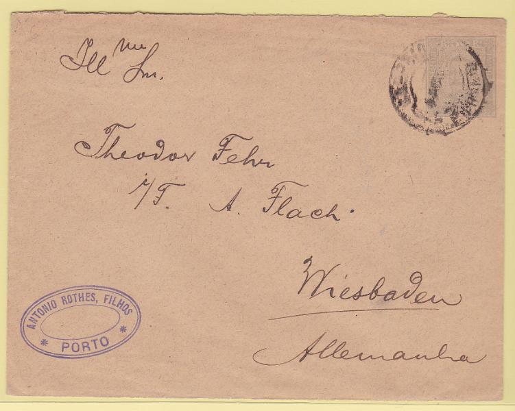 1716.jpg -     Lote:    1716      Lotes pelo Correio      Portugal        Descrição:         1893 &mdash; D. Carlos I tipo Diogo Neto. Sobrescritos. OM4, 50 reis. Circulado do Porto para a Alemanha.        IC       Valor Base:     &euro; 4,00     Valor Venda:     Retirado     