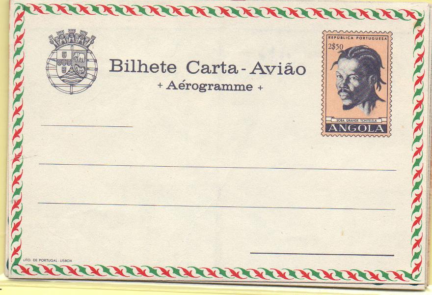 1726.jpg -     Lote:    1726      Lotes pelo Correio      Angola       Descrição:         Angola e Guiné. 1963 &mdash; Tipos Indígenas. Bilhetes-cartas do correio aéreo. Lote composto por 7 bilhetes cartas novos, sendo dois da Guiné e cinco de Angola. Lote a ver.        IN       Valor Base:     &euro; 5,00     Valor Venda:     Retirado     