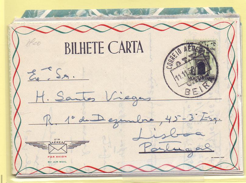 1749.jpg -     Lote:    1749      Lotes pelo Correio      Moçambique       Descrição:         1955-60 &mdash; Bilhetes-carta. Lote composto por bilhete-carta OM 16, circulado e 3 bilhetes-carta OM 18 e 21 circulado e OM 23.        IC       Valor Base:     &euro; 8,00     Valor Venda:     &euro; 14,00     
