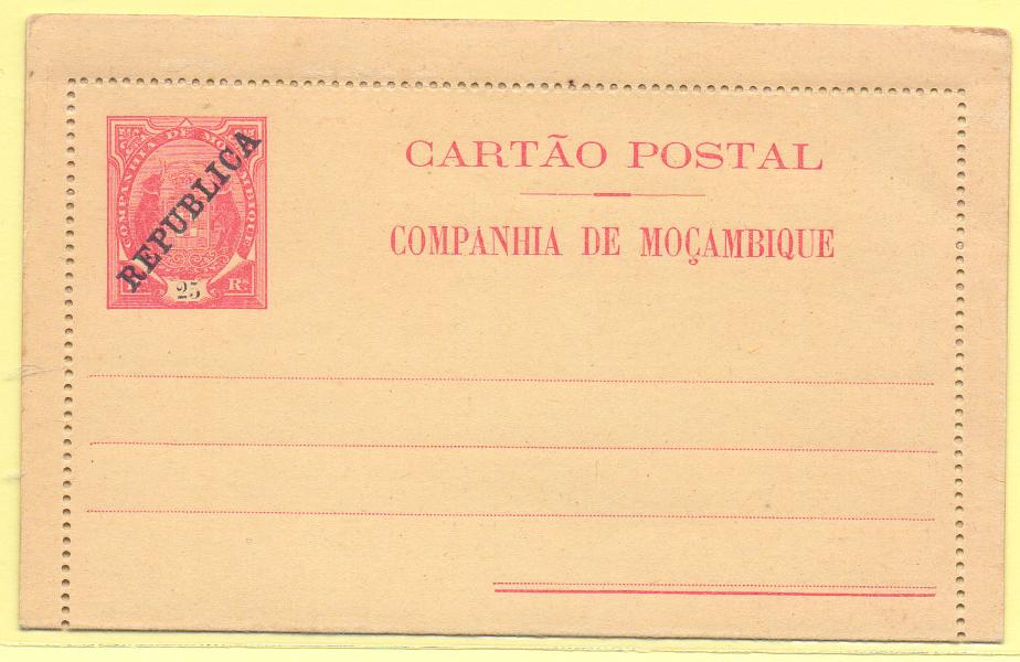 1757.jpg -     Lote:    1757      Lotes pelo Correio      Companhia de Moçambique       Descrição:         1907 &mdash; Tipo Elefantes, sem vistas. Bilhetes-cartas. OM4, 25 reis. Novo.        IN       Valor Base:     &euro; 3,00     Valor Venda:     &euro; 3,00     