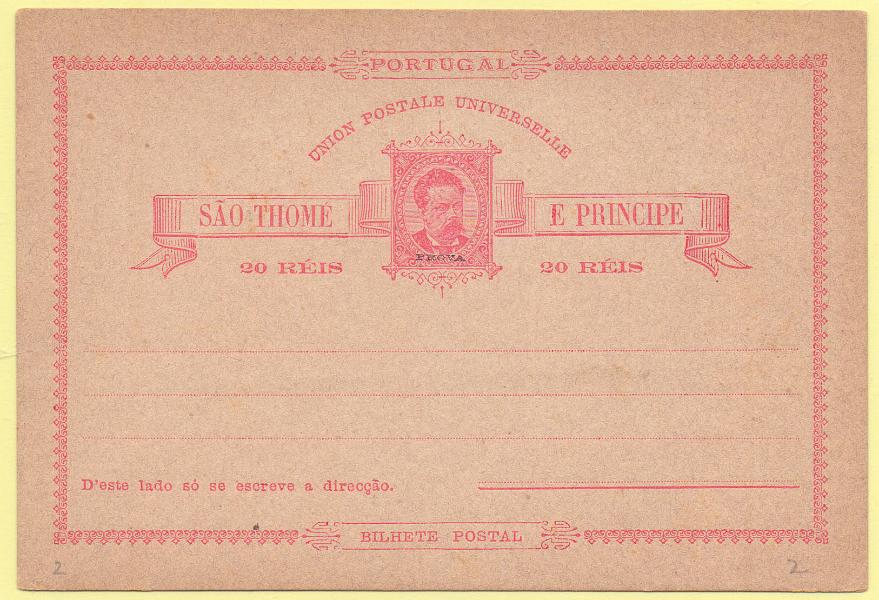 1766.jpg -     Lote:    1766      Lotes pelo Correio      S. Tomé e Príncipe       Descrição:         1885 &mdash; D. Luís I. OM1, 20 reis rosa. Inteiro novo com sobrecarga a preto "PROVA" tipo pequeno.        IN       Valor Base:     &euro; 10,00     Valor Venda:     Retirado     